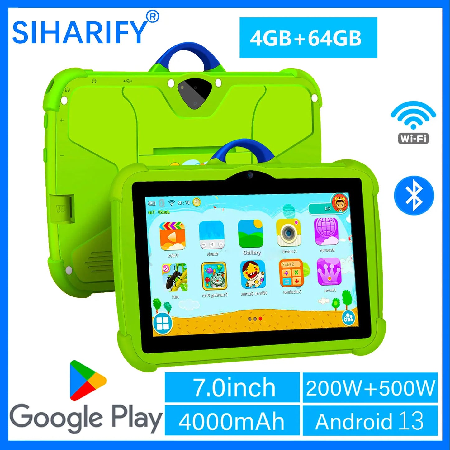 NEW 7 Inch Tablet Android 13 Children Tablet PC for Learning 4GB RAM 64GB ROM Quad Core 4000mAh Wifi 5 1024x800 IPS Kids Tablets