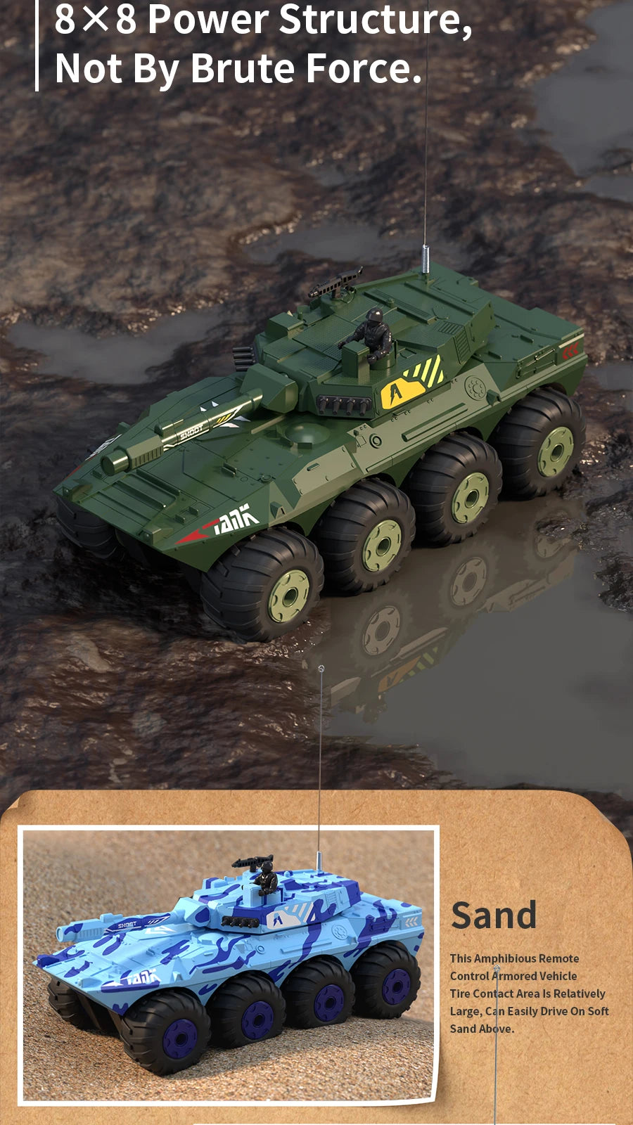 Large Rc Tank Buggy Car 1/32 Radio Control Car Remote Control Truck Amphibious Armored Vehicle 8WD Electric Model Toys for Boys