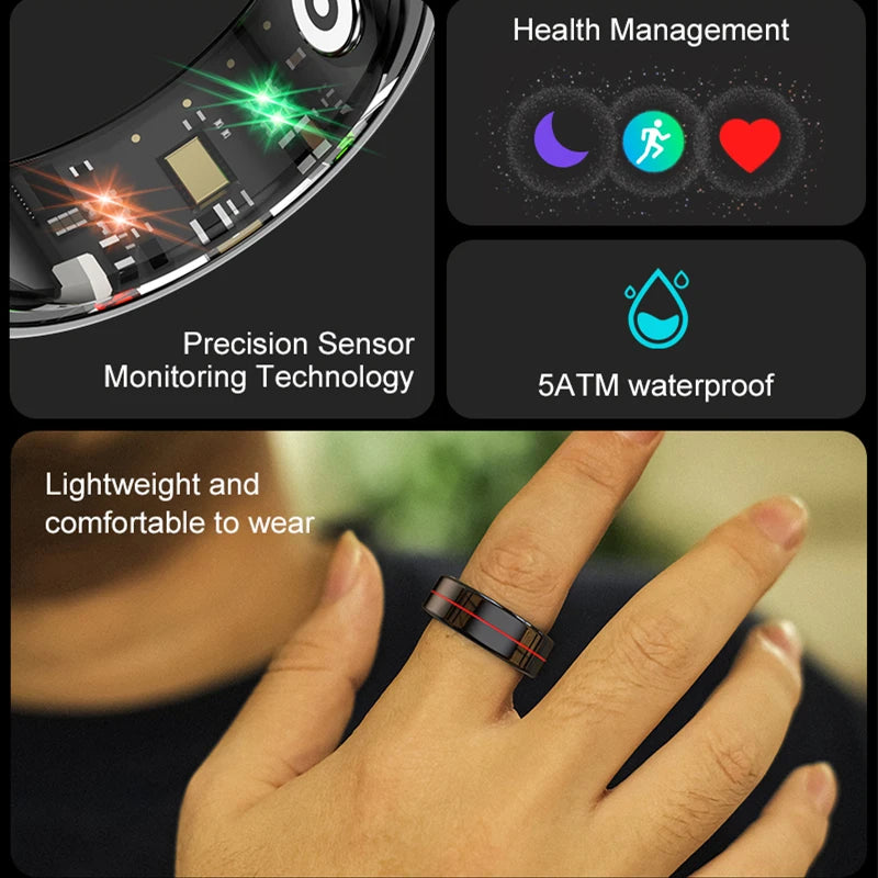 R04 Smart Ring for Men Women 5ATM Waterproof With Charging Case Health and Sleep Monitor Ring Multi-sport Mode Camera Control