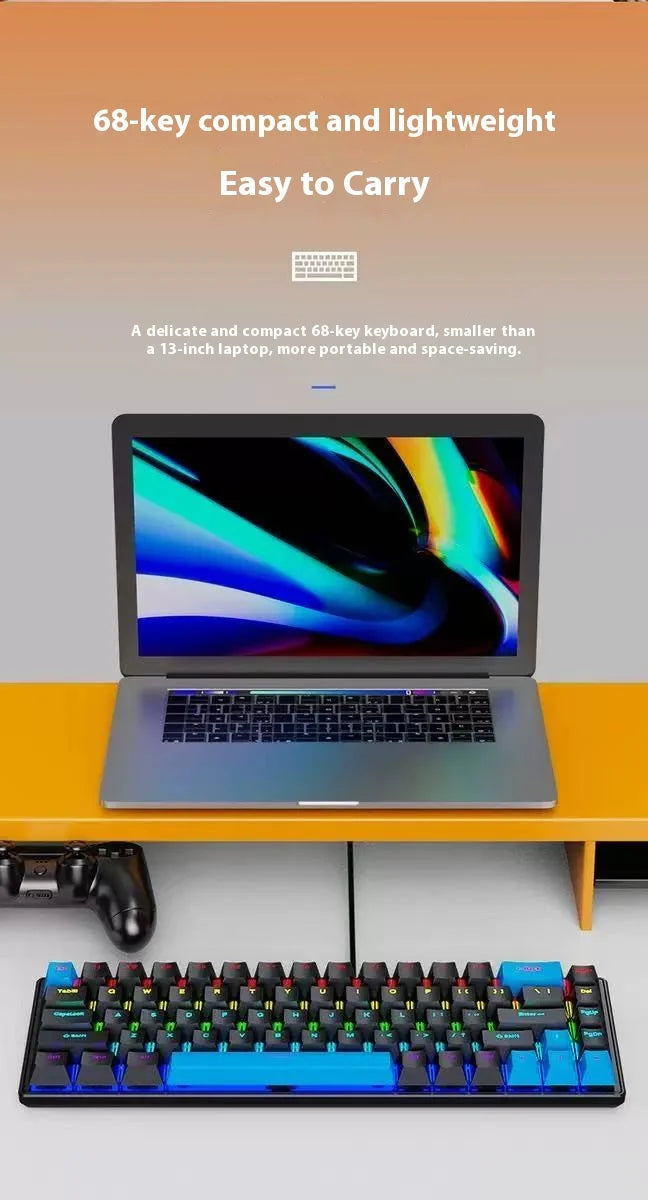 2025 new 68-key game mechanical keyboard mini 65% compact RGB backlit ergonomic wired film keyboard, suitable for laptop desktop