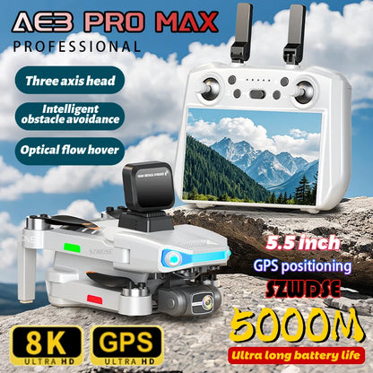 AE3 Pro Max Professional Drone With Screen 360° Obstacle Avoidance Brushless  8K Dual Camera 3-Axis Gimbal Quadcopter FPV dron