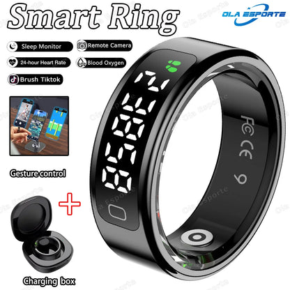 Smart Ring Men Women LED Display Screen Heart Rate Health Monitor Waterproof  Sport Modes rings Scroll through tiktok
