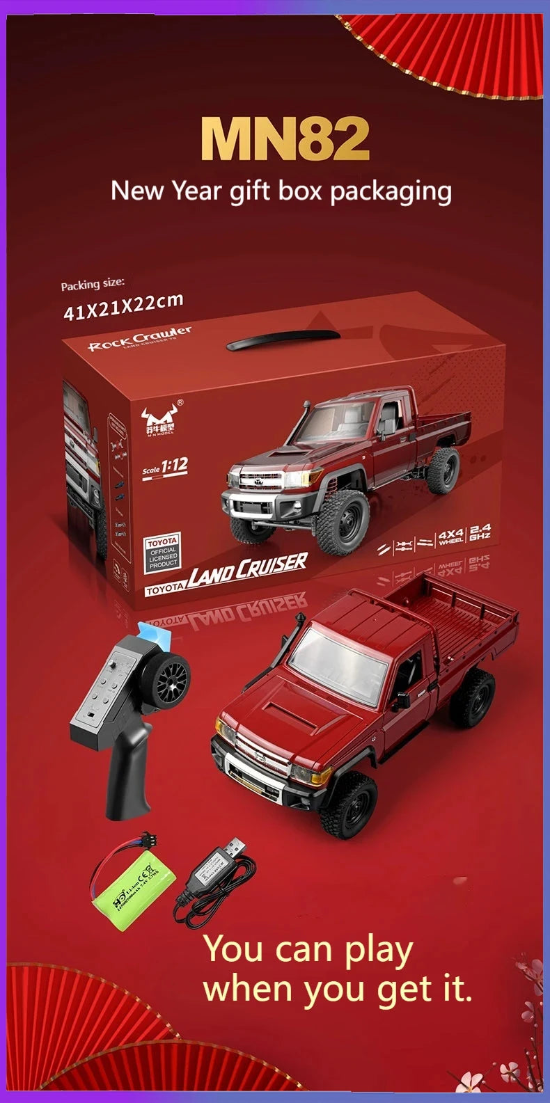 Rc Car MN82 1:12 Retro with LED Lights, Full Scale Analog LC79, Professional Four-wheel Drive Truck, Toy Truck Model RC