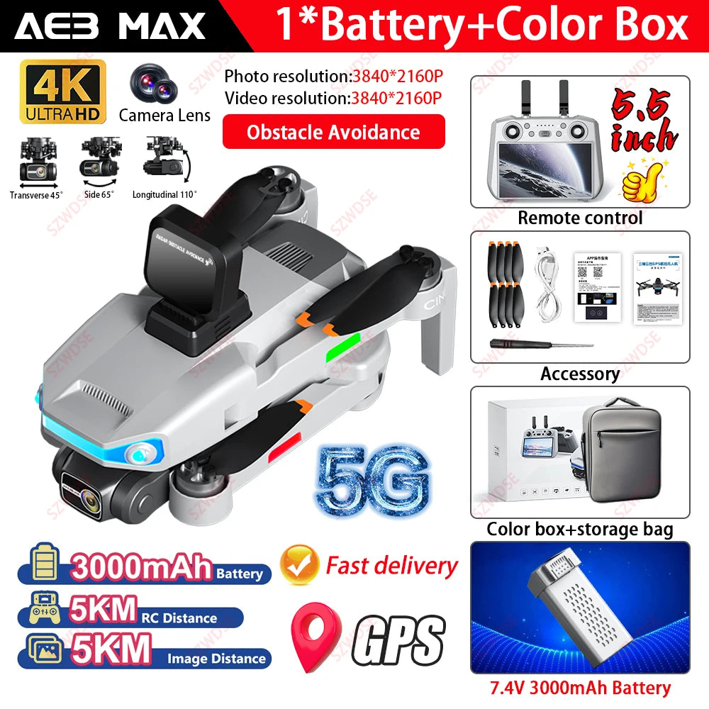 2025 New AE3 PRO Max+ GPS Drone 8K Dual Camera With Screen 5G Wifi FPV 3-Axis Gimbal Obstacle Avoidance Quadcopter RC Dron Toy