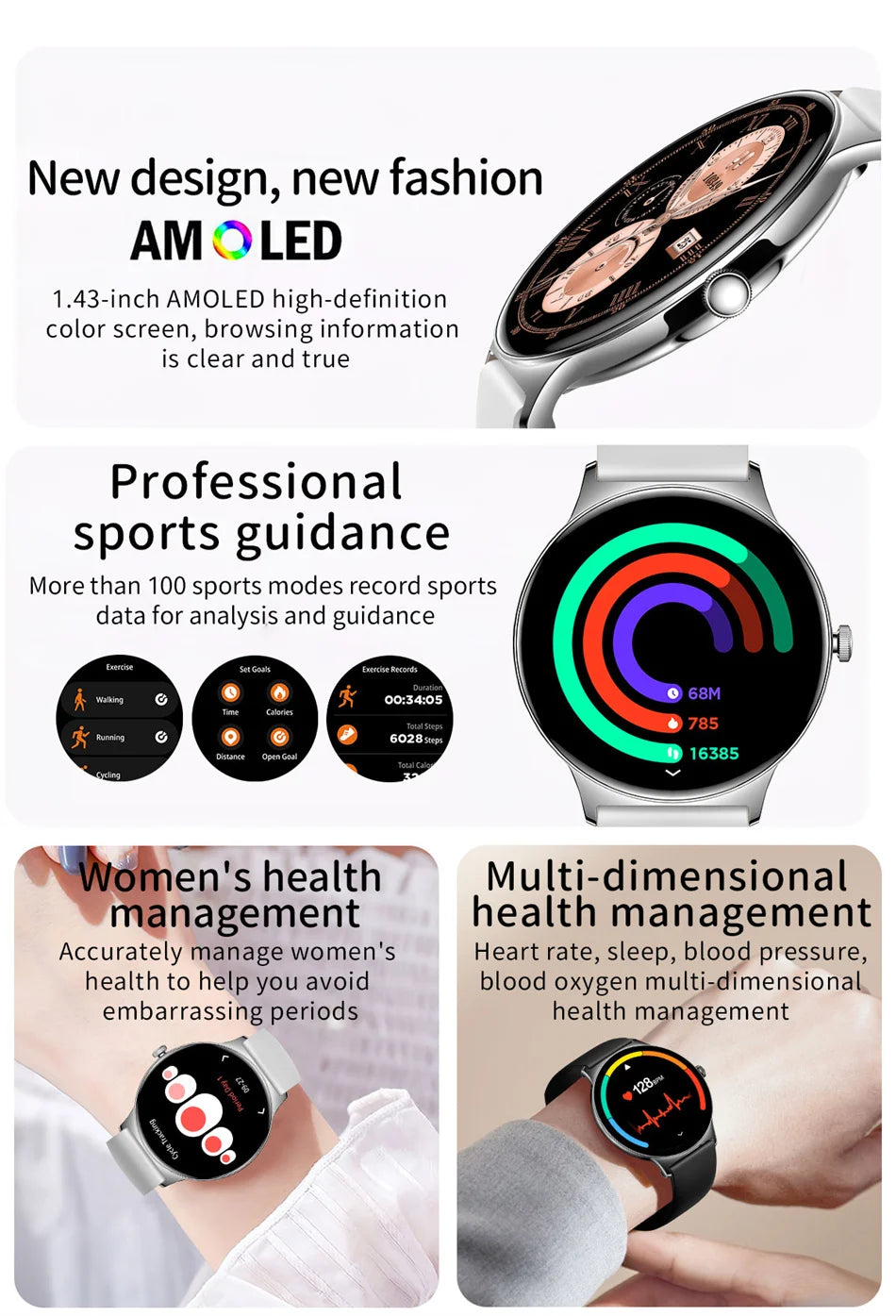 2025 New Ultra Slim AMOLED Smart Watch Women Screen Always Display Time Heart Rate BT Calling High-end Fashion Smartwatch IOS