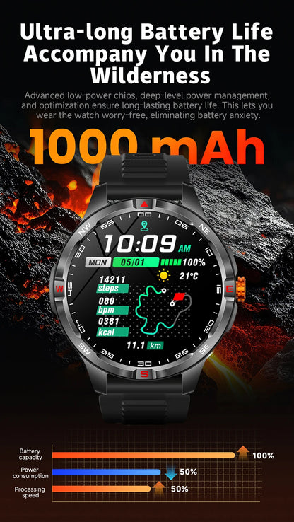 GPS Outdoor 1000mAh Battery Smartwatches Men 100+ Sports Mode Compass Heart Rate 3ATM Waterproof Bluetooth Call Smart Watch