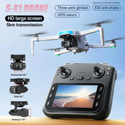 S-X1 GPS Drone 4K Professional HD Dual Camera 5G WIFI Brushless FPV Quadcopter Foldable 3-axis Gimbal Aerial Photography RC Dron