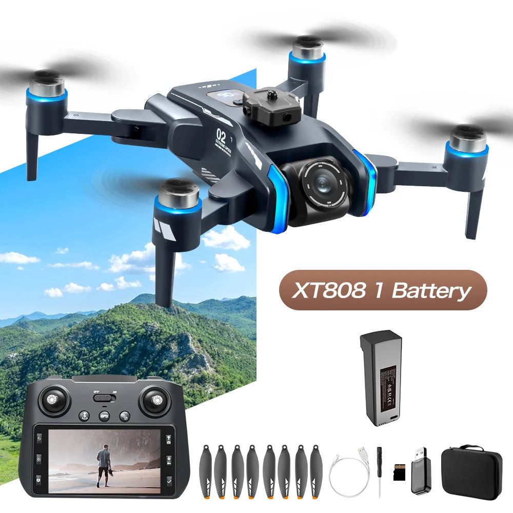 XT808 Drone 4K Professional 8K Camera with 5G WiFi FPV Dron Screen Remote Control Brushless Obstacle Avoidance  RC Quadcopter