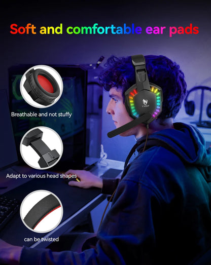 Five-piece Gaming Combo 104 Keys Keyboard 4-color Breathing Light Mouse 3.5mm Gaming Headset Gaming Speaker Anti-slip Mouse Pad