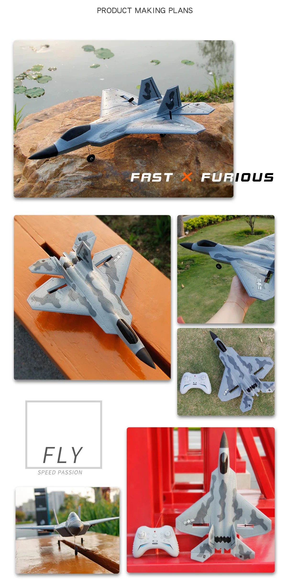 Foam RC Aircraft F22 Fighter Raptor Series FX-822 With Light 2.4Ghz 2CH Foam Drone Ready To Fly Airplane Toy Boy