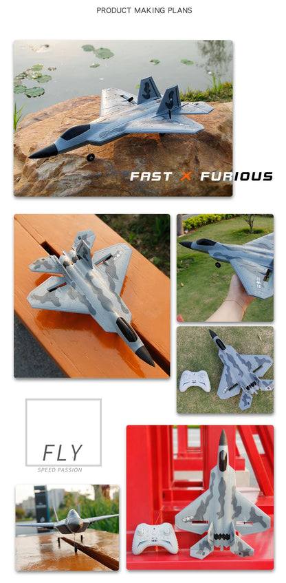 Foam RC Aircraft F22 Fighter Raptor Series FX-822 With Light 2.4Ghz 2CH Foam Drone Ready To Fly Airplane Toy Boy