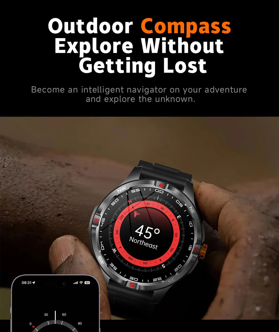 GPS Outdoor 1000mAh Battery Smartwatches Men 100+ Sports Mode Compass Heart Rate 3ATM Waterproof Bluetooth Call Smart Watch