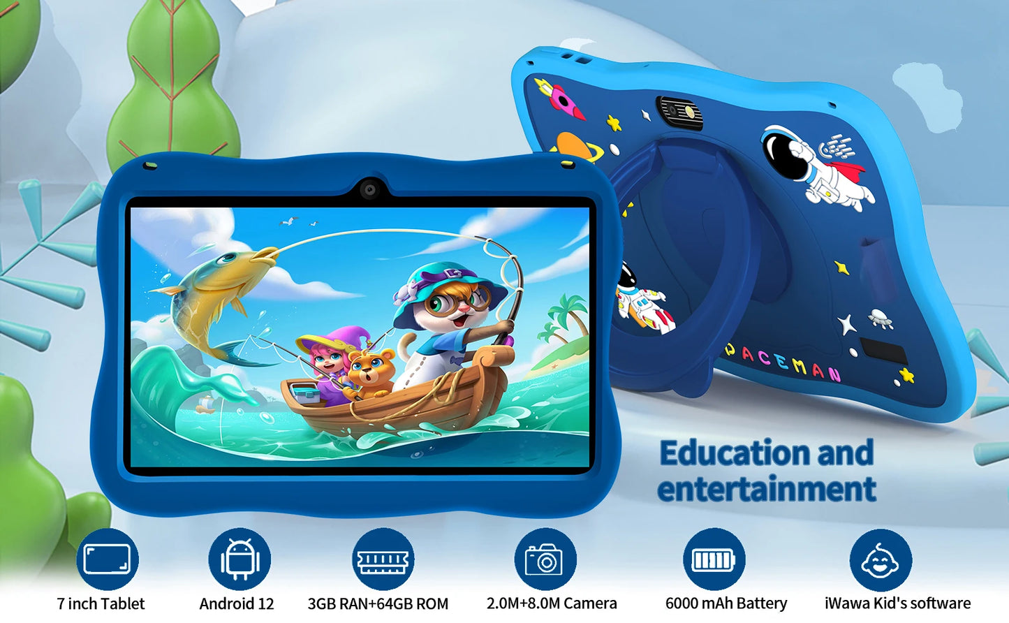 7 Inch Kid Tablet 4GB RAM 64GB ROM Android 13 Wi-Fi Battery Dual Camera Children's Gift Kids Software