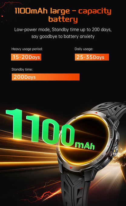 GPS Outdoor Sports Smartwatches 1100mAh Battery Compass Men's LED Lights 5ATM Waterproof Watch Bluetooth Call Smart Watch