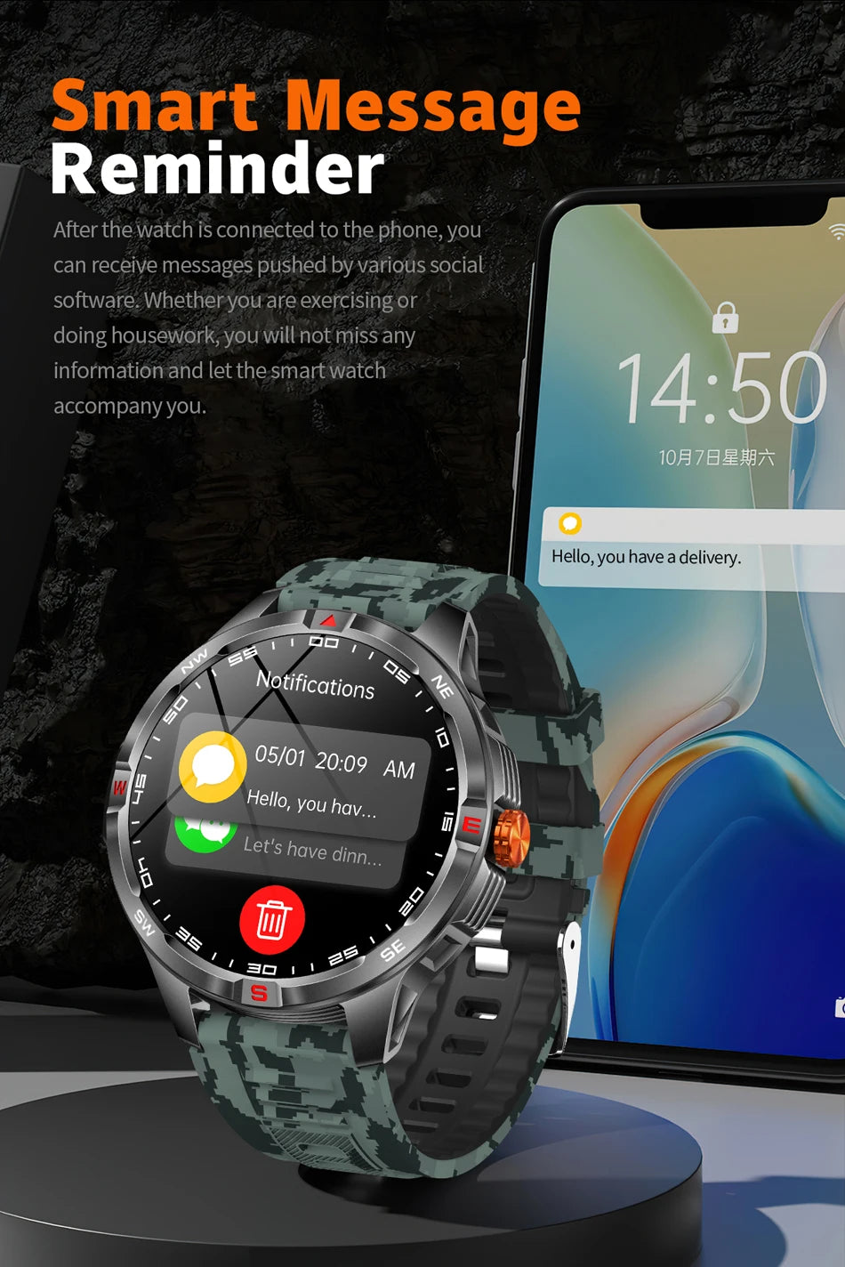 GPS Outdoor 1000mAh Battery Smartwatches Men 100+ Sports Mode Compass Heart Rate 3ATM Waterproof Bluetooth Call Smart Watch