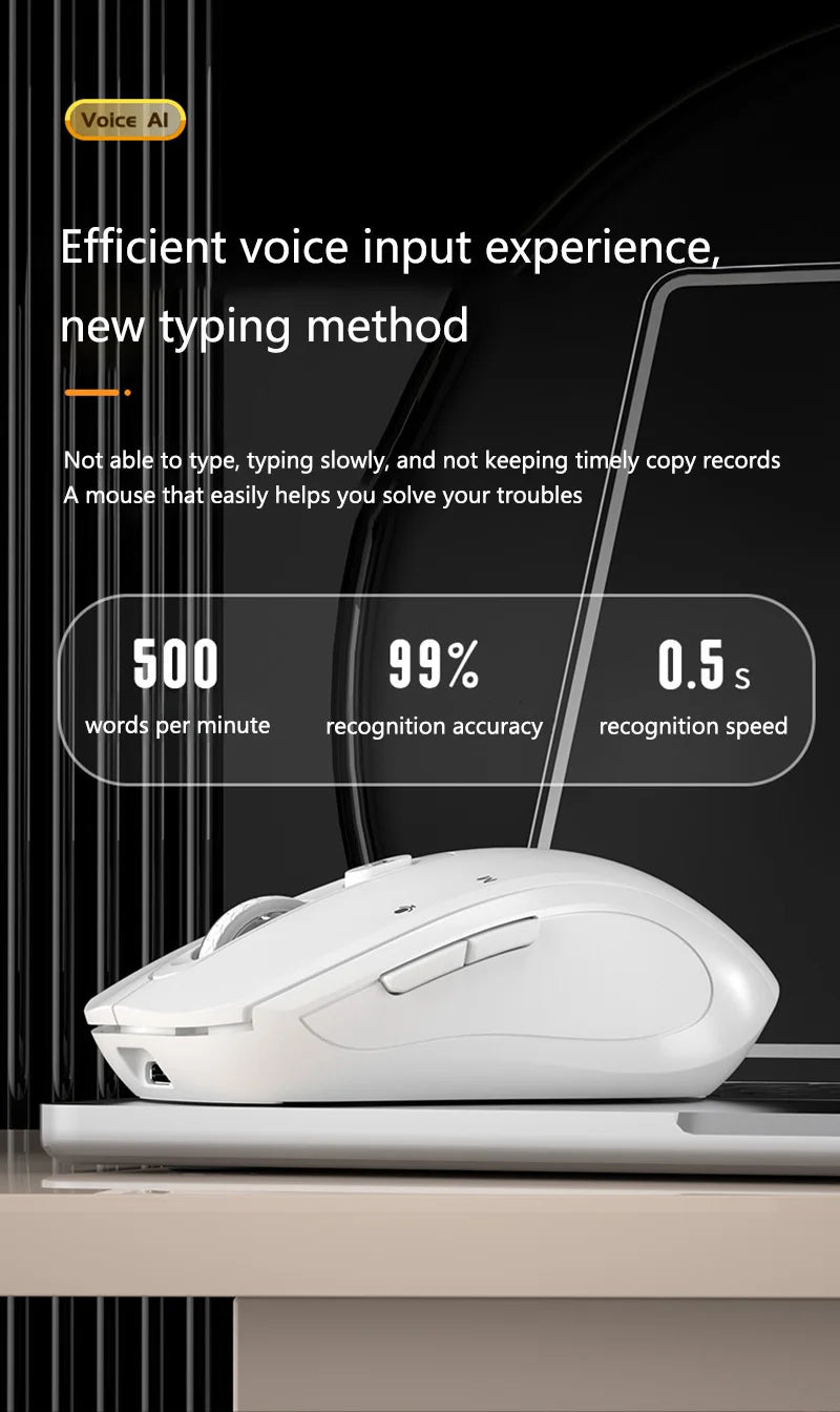 Intelligent Mouse Wireless Bluetooth Dual Mode Mute Rechargeable Mouse Voice Typing Translation Writing Office Universal