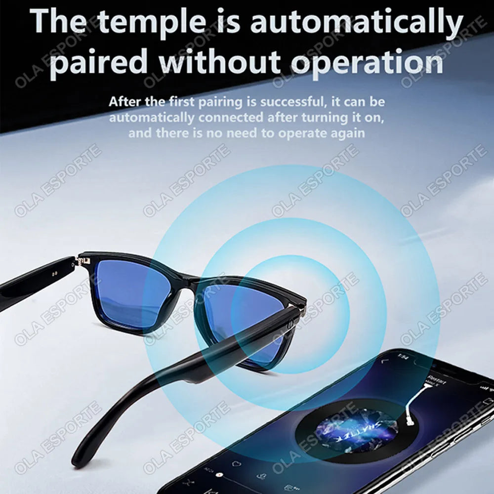 Hot GS05 Smart Glasses For Men 2 in 1 UV Protection Portable Polarized Anti-blue light Black Frame White Lenses Music Sunglasses