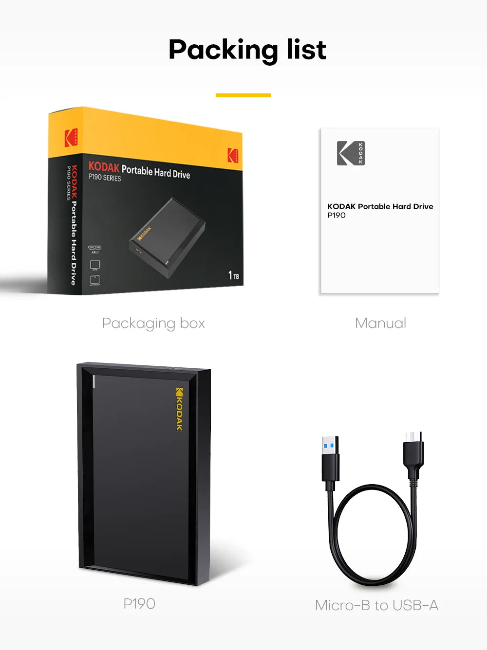 KODAK Portable External Hard Drive PHDD 500G/1TB High-Speed Storage for PC, Laptop, PS5, PS4 Lag-Free Gaming & Large File Transf