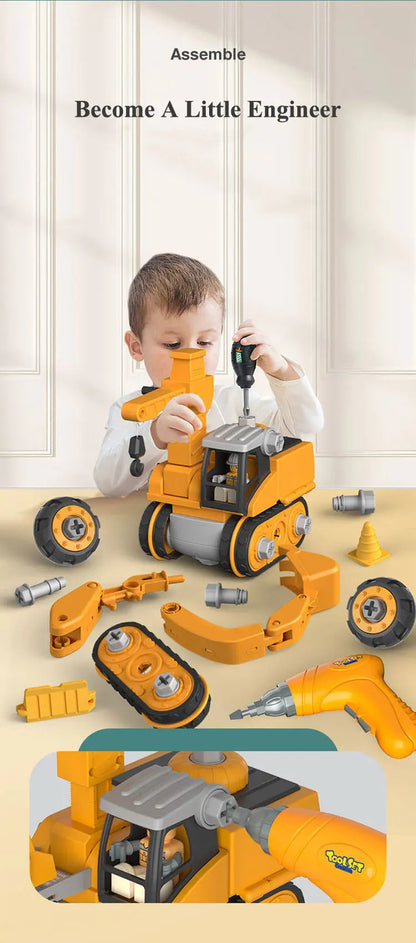 Kids Engineering Vehicle Electric Drill Tool Toys Match Children Educational Assembled Sets Tools For Boys Nut Building Gift