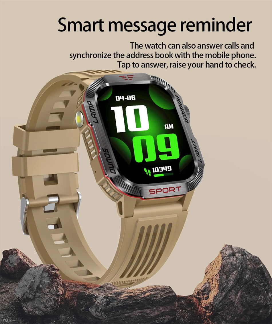2025 New Military Outdoor Smart Watch Men's GPS Flashlight Bluetooth Call 2.01" AMOLED Screen 3ATM Waterproof Sports Smartwatch