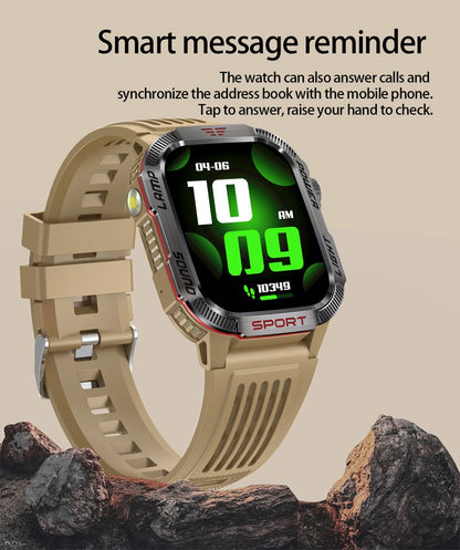2025 New Military Outdoor Smart Watch Men's GPS Flashlight Bluetooth Call 2.01" AMOLED Screen 3ATM Waterproof Sports Smartwatch