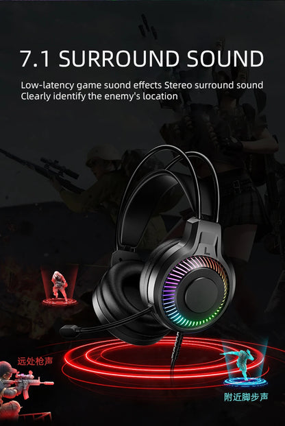 Goldpo G20 Gaming Headphones For PC/PS4/PS5 7.1 Surround RGB Gaming Headset Gamer USB Wired Headphones with Noise Cancelling Mic