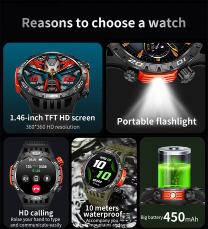 Smart Watch Men With LED Lighting Compass Sports Fitness Tracker Watch IP68 Waterproof Bluetooth Talk SmartWatch For Android IOS