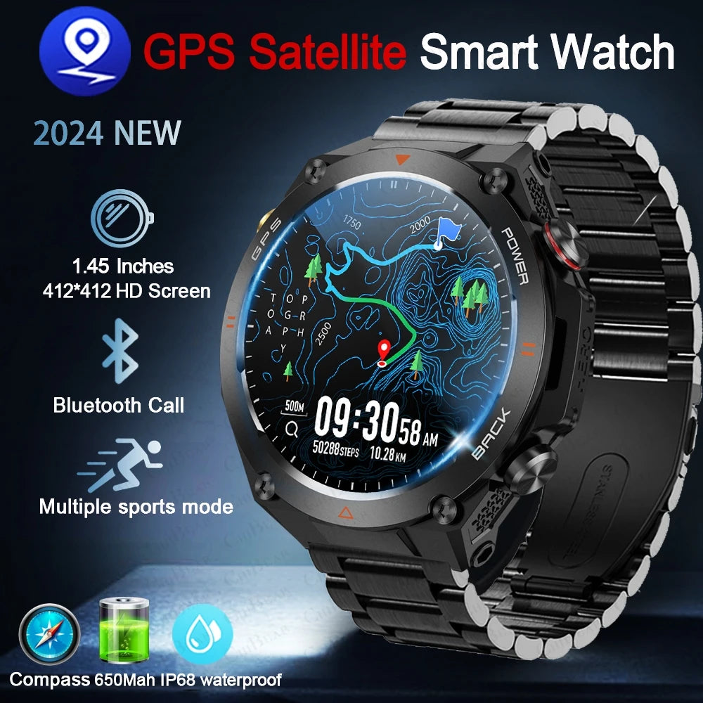 For Huawei Xiaomi GPS Outdoor Military Smart Watch Men 5ATM Waterproof Compass Altitude Monitor Watch 650mAh BT Call Smartwatch