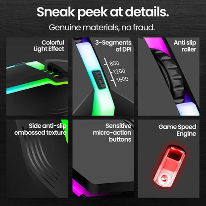 Elough Mute Wired Mouse USB Wired Gaming Mouse For Desktop PC Laptop Computer Home Office RGB LED Luminous Backlit Mouse Game