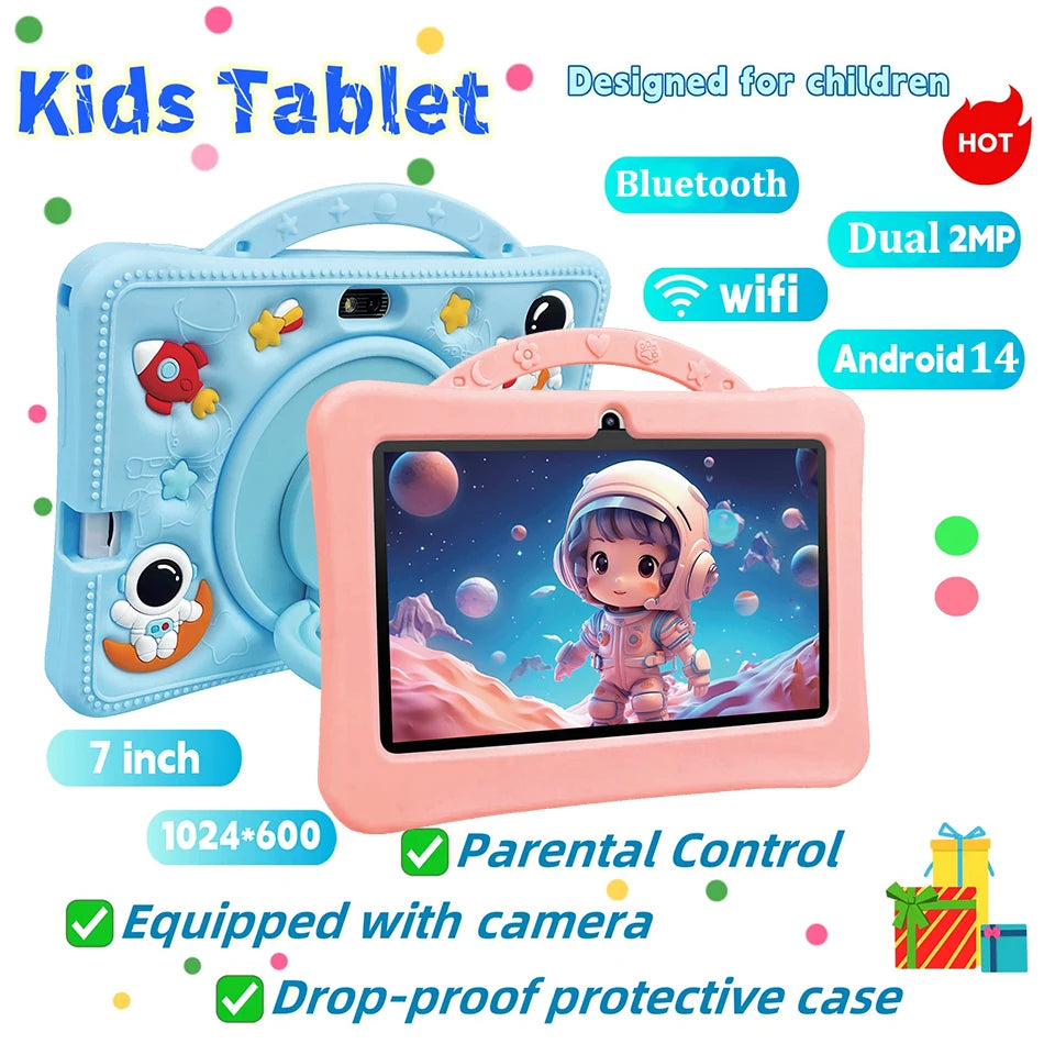 7 Inch Cartoon Pattern Kids Tablet 4+128GB 5G WiFi Learning Education Android 14.0 Tablets with Parent Control Children's Gifts