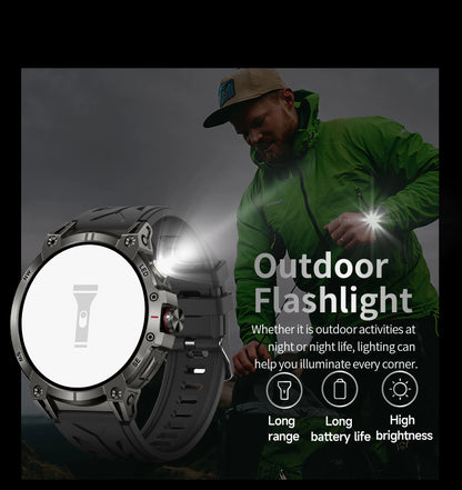 New Military Smart Watch Men 760mAh Large Battery LED Flashlight Compass 1.8"HD Screen Heart rate Waterproof BT Call Smartwatch