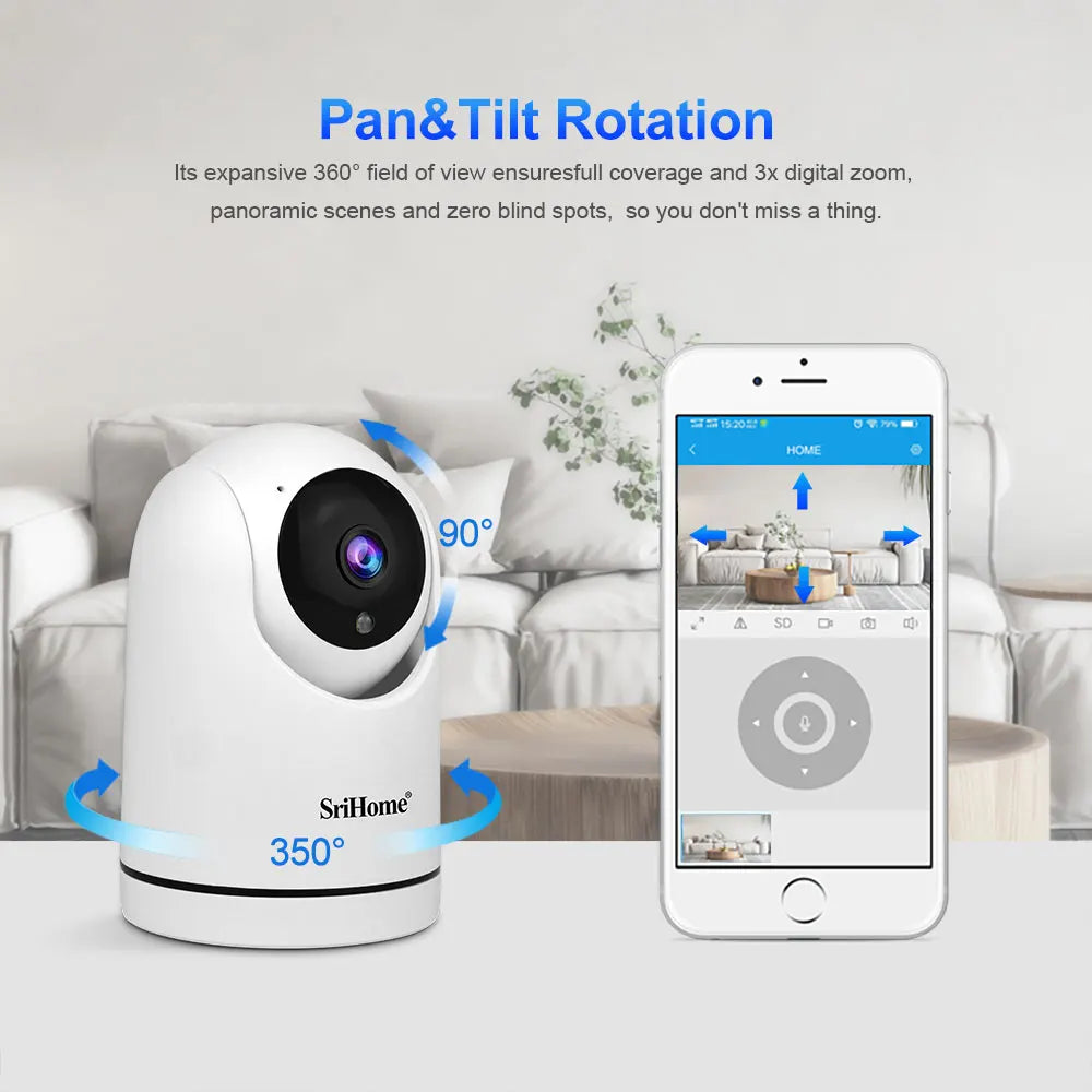 Srihome SH042 2MP 1080P 3x Zoom  Wireless PTZ IP Dome Camera  AI Humanoid Auto Tracking Home Security CCTV Baby  Monitor