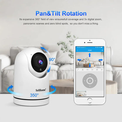 Srihome SH042 2MP 1080P 3x Zoom  Wireless PTZ IP Dome Camera  AI Humanoid Auto Tracking Home Security CCTV Baby  Monitor