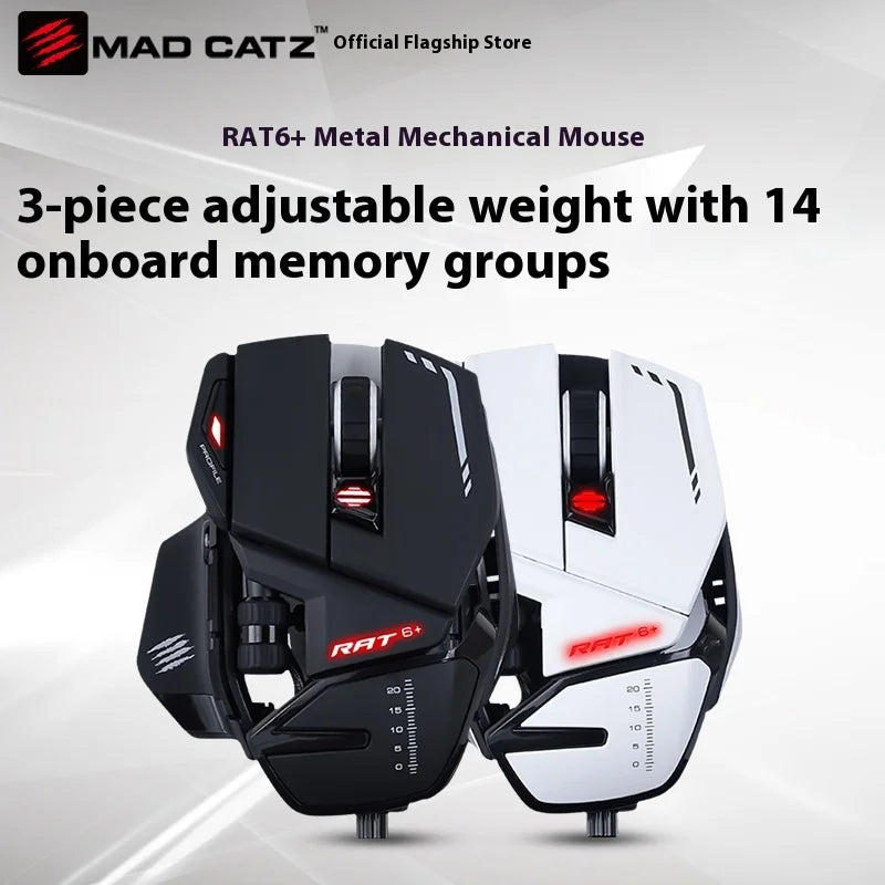 MeiJiaLion RAT6+ Wired Mechanical Gaming Mouse With Weight RGB Computer Esports Mouse Controller Black And White For Gamers