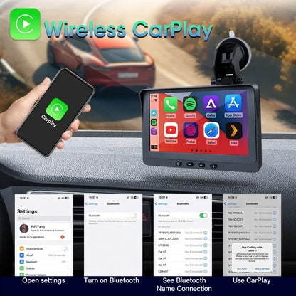 Portable 7 inch Multimedia Video Player Wireless Carplay Android Auto Touch Screen With USB AUX Dual Bluetoth Stereo Car Radio