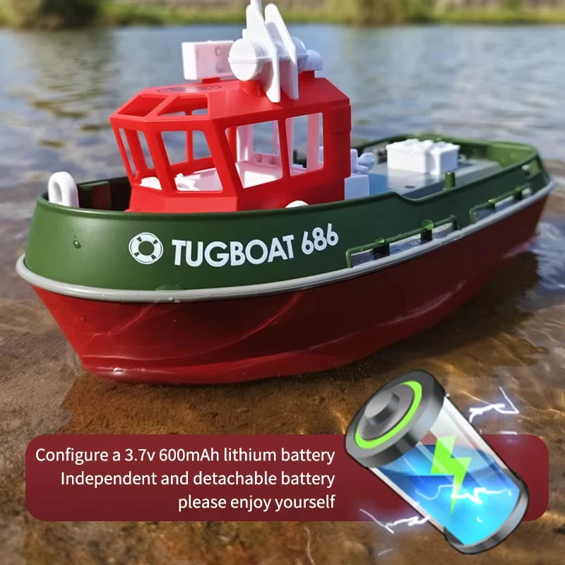 RC Boat 686 2.4G 1/72 Powerful Dual Motor Long Range Wireless Electric Remote Control Tugboat Model Toys for Boys Gift