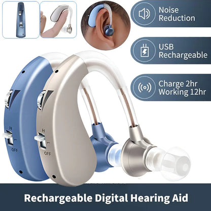 Ear-Hook Charging Earphones Comfort Enhanced Hear Rechargeable Noise-Canceling Clear Audio ComfortFit Earbuds For Senior Adults