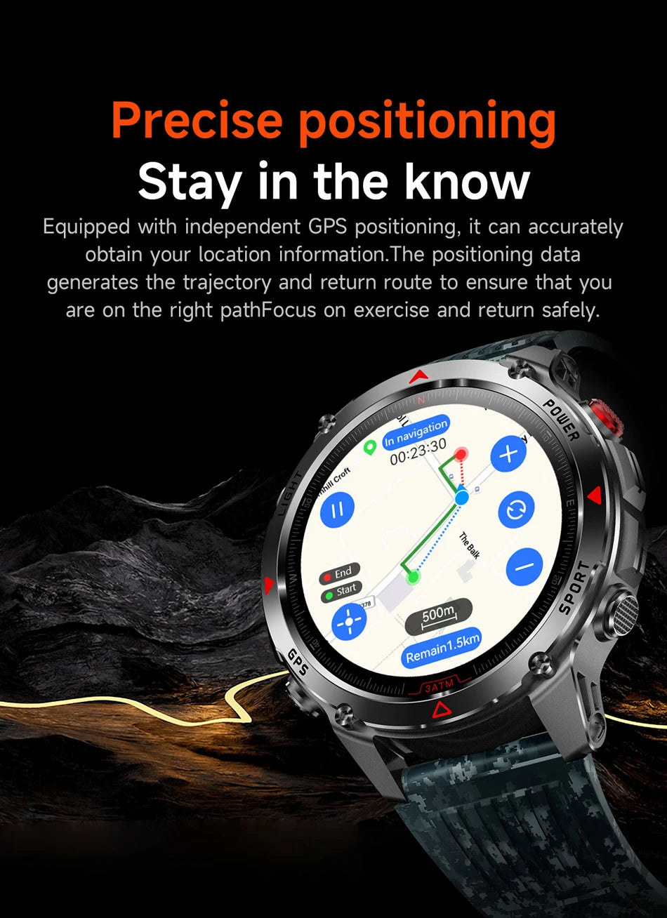 Built-in GPS Positioning Smart Watch Men 1.46 Inch HD Screen Compass 100+ Sport Mode 30M Waterproof Bluetooth Call Smartwatch