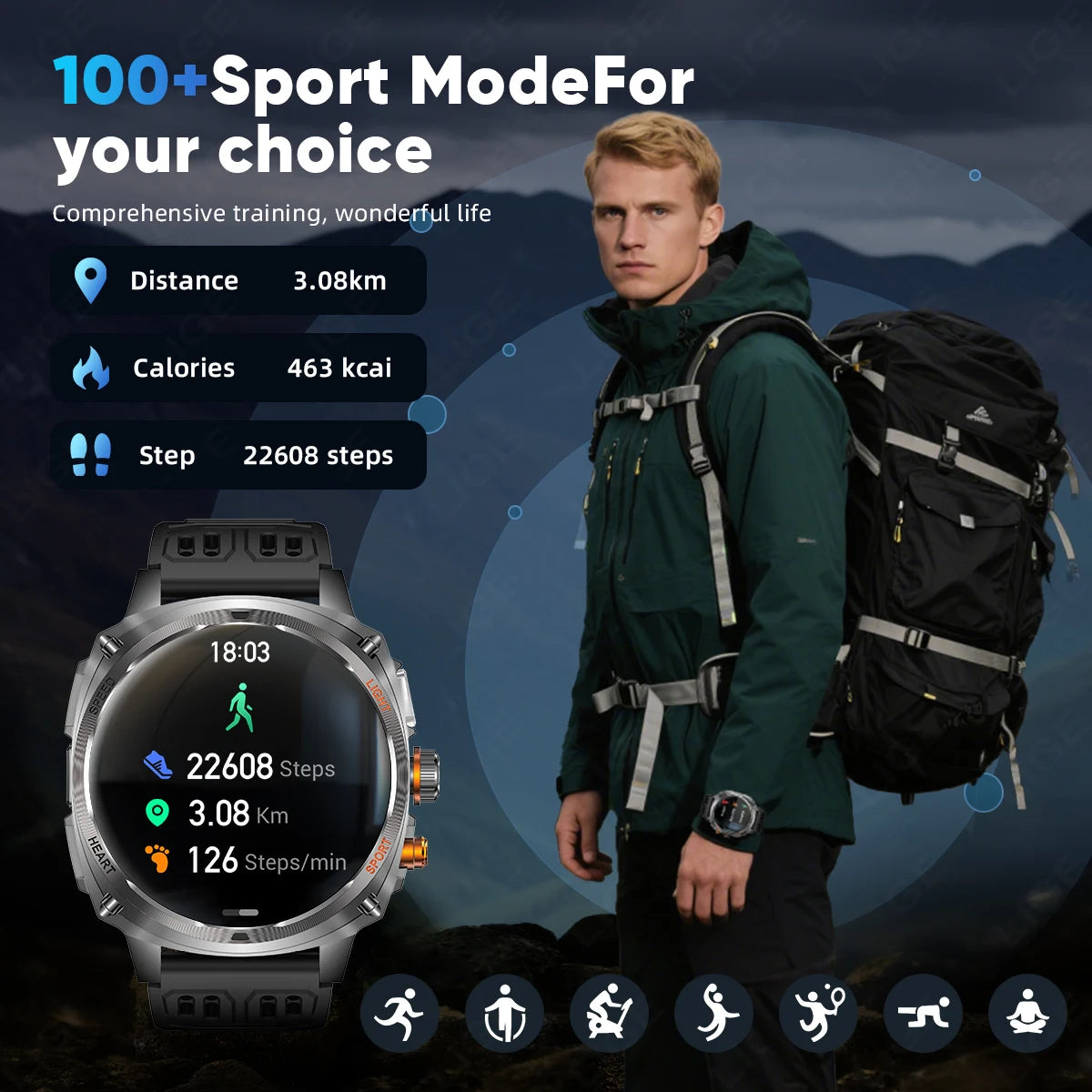 LIGE NEW Smart Watch Men 800mAh Large Battery Bluetooth Call IP67 Waterproof Smartwatch 100+Sport Health Monitor Smartwatches