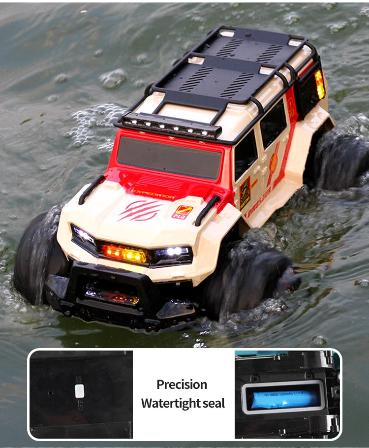 Rc Car Waterproof Amphibious 4Wd Off-Road Vehicle Remote Control Water Land Crawler Stunt Climbing Truck Toys for Boys Children