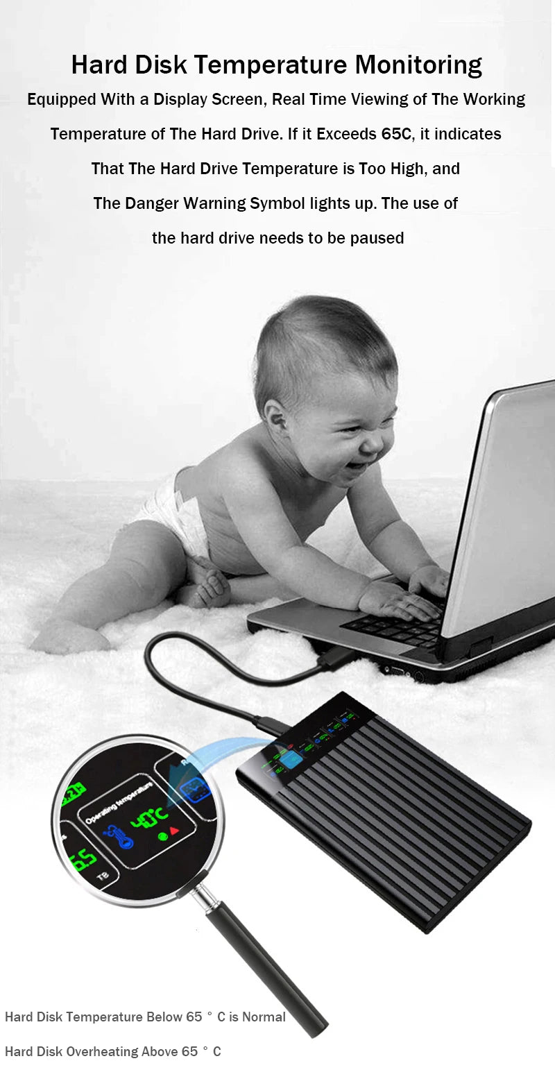 Portable  SATA To Type-C Hard Drive Chassis Intelligent Digital Display Adapter 2.5 Inch 6Gbps External HDD Case for PC Laptop