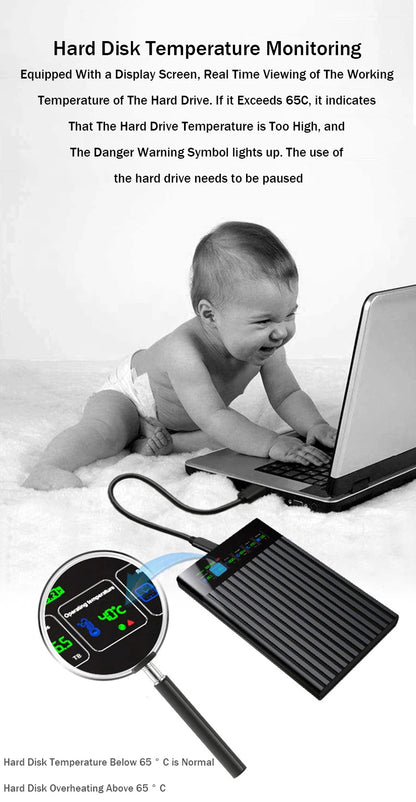 Portable  SATA To Type-C Hard Drive Chassis Intelligent Digital Display Adapter 2.5 Inch 6Gbps External HDD Case for PC Laptop