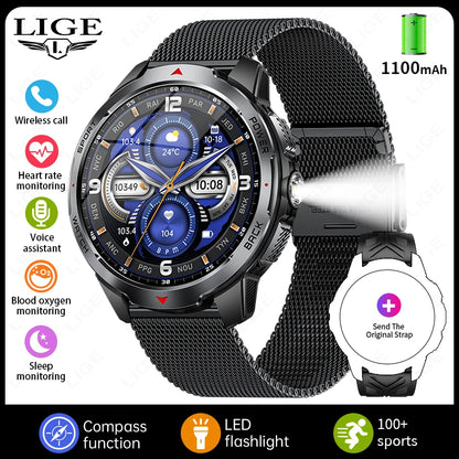 LIGE New 1100mAh Large Battery Sports Smart Watch Men Waterproof BT Call Smartwatch Men Sleep Heart Rate Monitor Compass Watches