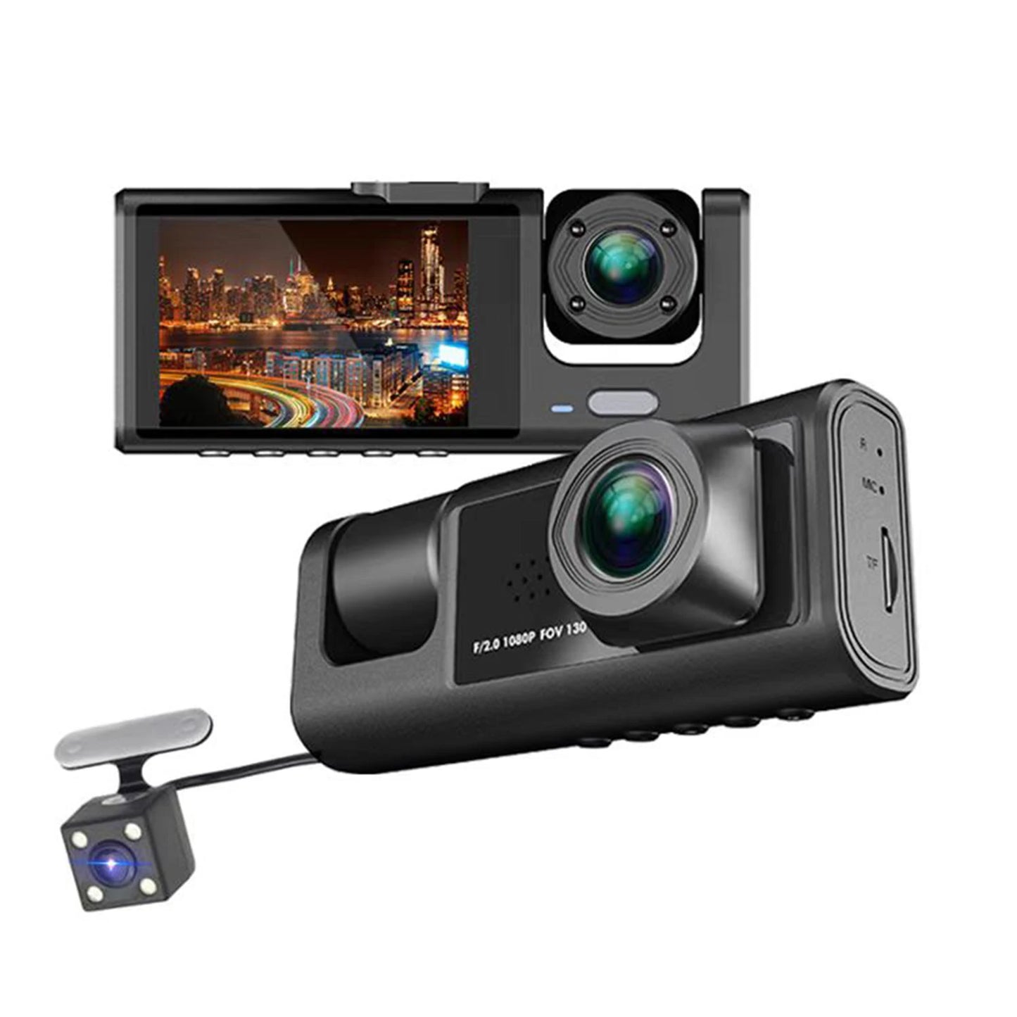 Dash Cam Recording Car Camera DVR S1 2"Screen HD 1080P 3 Cameras+WiFi (Front/Rear/In car) Night Vision Video Recorder