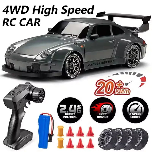 RC Cars 1:24 Remote Control Car 20KM/H 4WD High Speed RC Drift Car with LED Lights Extra Drifting Tires Vehicles for Adults Kids
