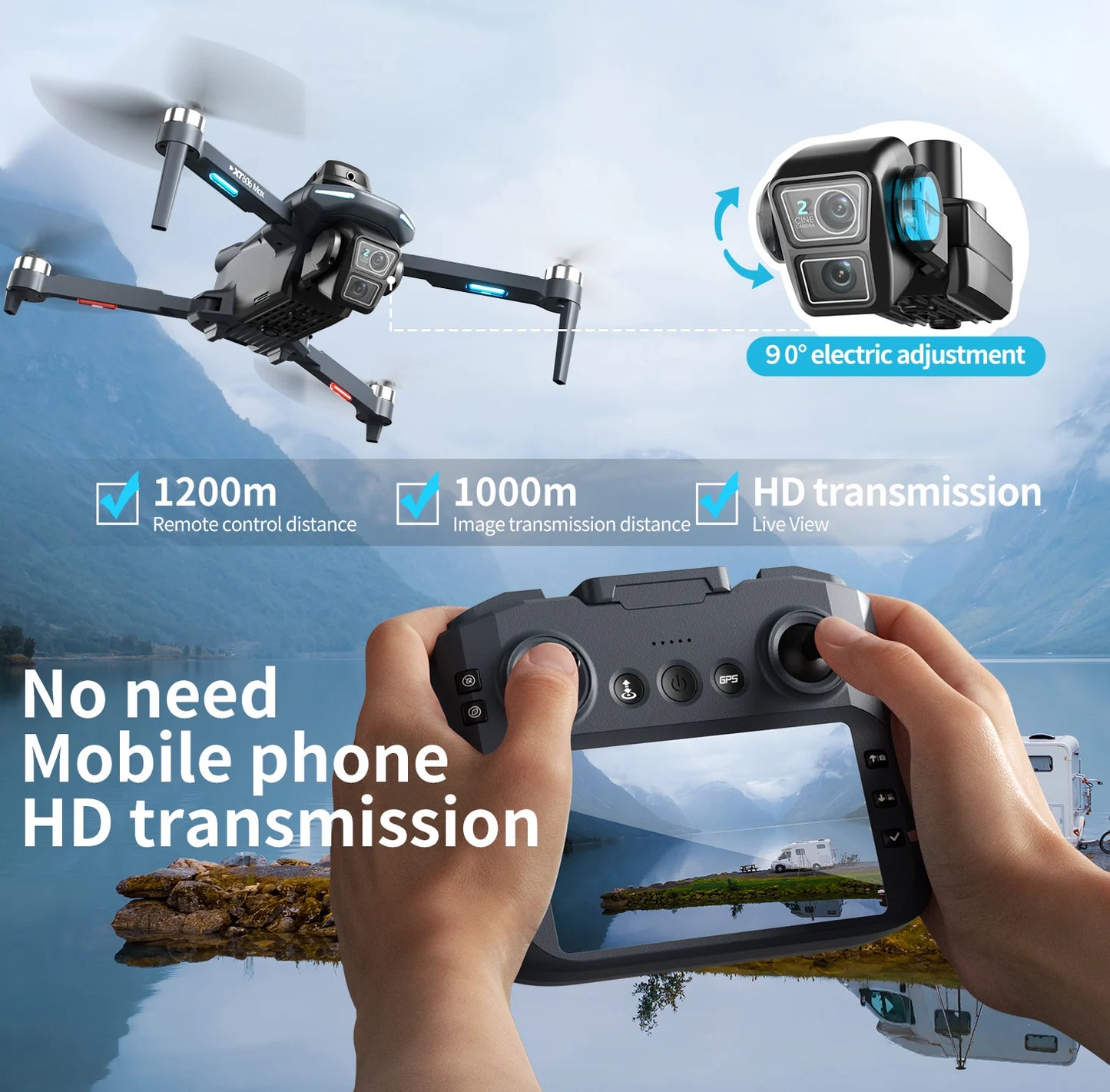 XT606 GPS Screen Control Brushless Drone 5G Optical Streaming Folding HD Dual Camera Screen Large 4.3 Inch One Key Return Flight