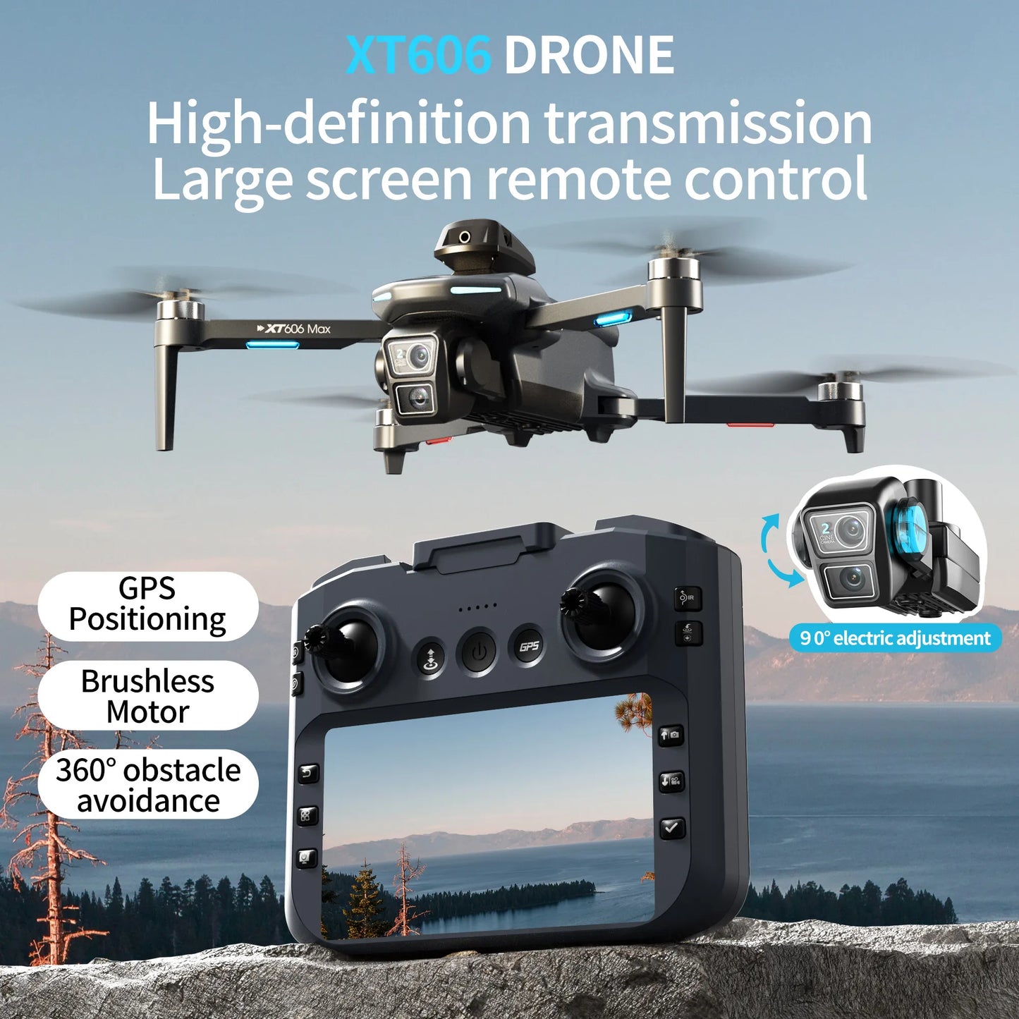 XT606 GPS Screen Control Brushless Drone 5G Optical Streaming Folding HD Dual Camera Screen Large 4.3 Inch One Key Return Flight