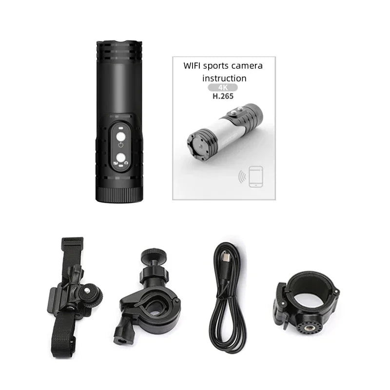 4K Mini Sport DV Action Sport Camera Flashlight Helmet Full HD 1080P Video Ideal Bodycam for Bike, Cycle, Motorcycle Camcorder