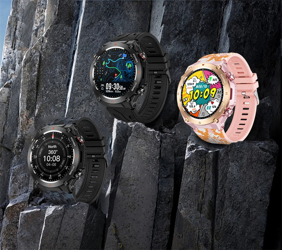 For Huawei Xiaomi GPS Outdoor Military Smart Watch Men 5ATM Waterproof Compass Altitude Monitor Watch 650mAh BT Call Smartwatch