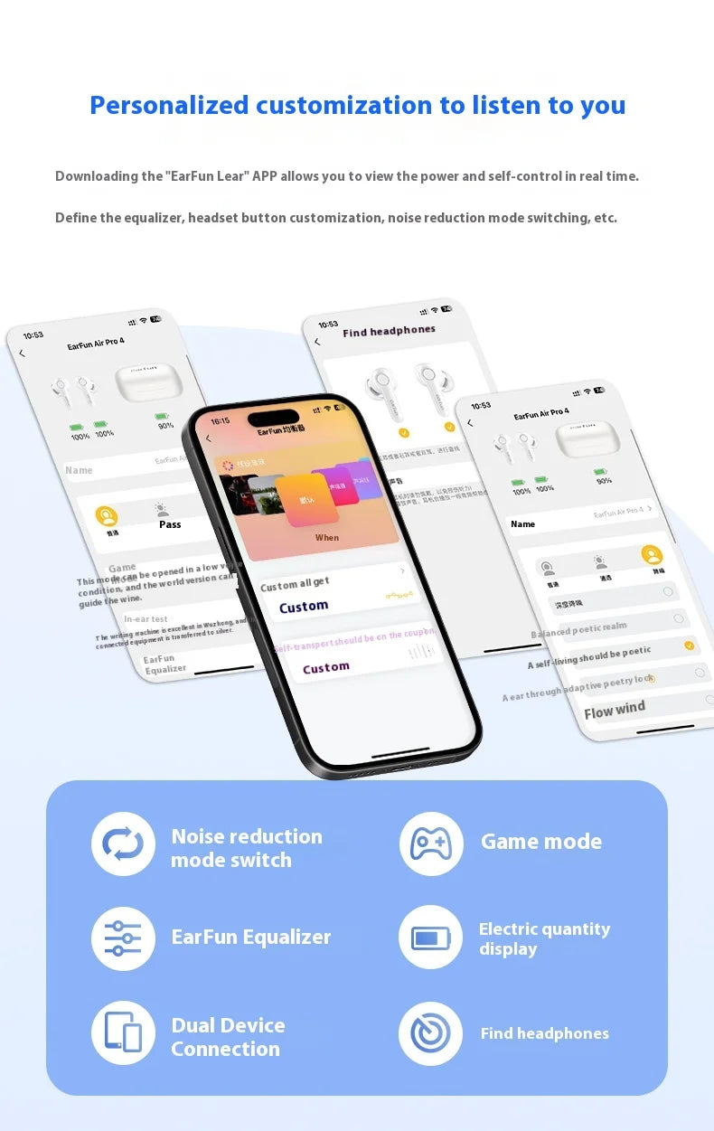 EarFun Air Pro 4 Wireless Earphone Active Noise Reduction HI-FI Bluetooth5.4 Earphones E-sports IPX5 Waterproof PC Gamer Earbuds